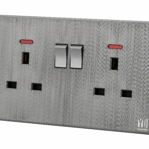 Double 13A switched socket with neon Piano TITAN