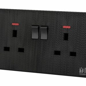 Double 13A switched socket with neon Piano black